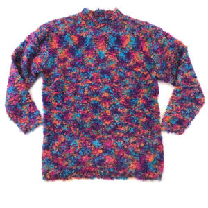 Kenji mohair blend vintage jeweltone popcorn curly bubble knit mock neck sweater